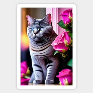 British Shorthair and Rose Take the Stage Sticker